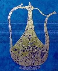 &quot;Winepot&quot;, 80 x 100 cm, acrylic with fibermix, gold leaf, afghan poetry