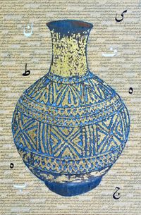 &quot;Amphora light blue&quot;, 100 x 150 cm, fibermix on canvas, gold leaf, afghan poetry